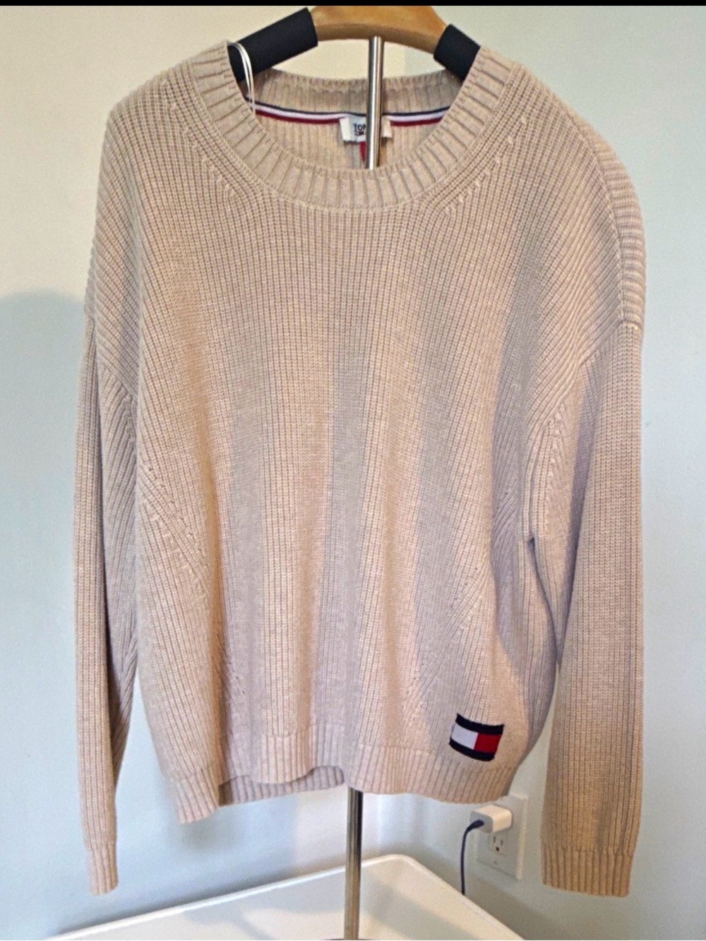Tommy Hilfiger Beige Ribbed Crewneck Sweater